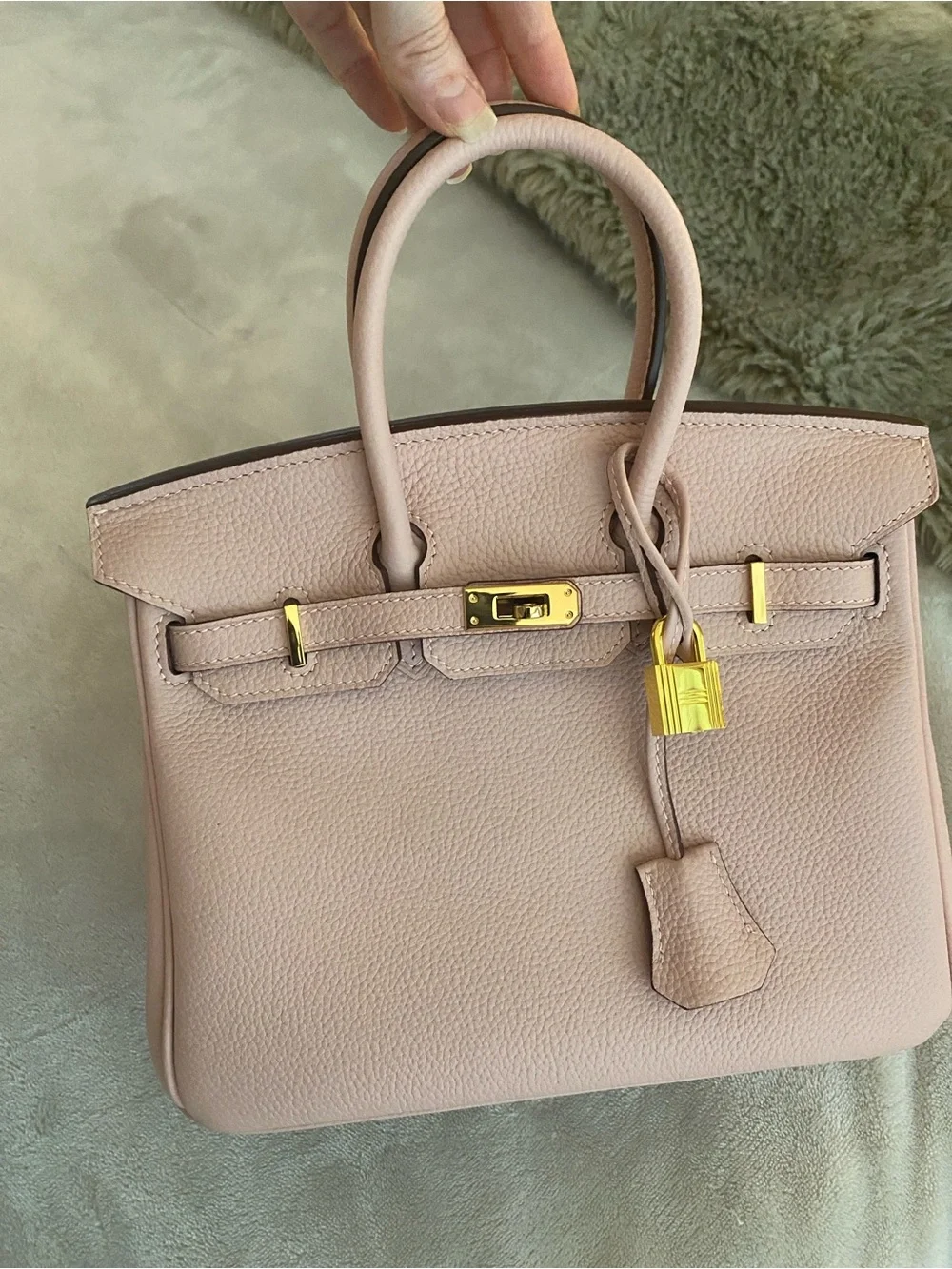 25cm light pink Togo leather top handle handbag bk25